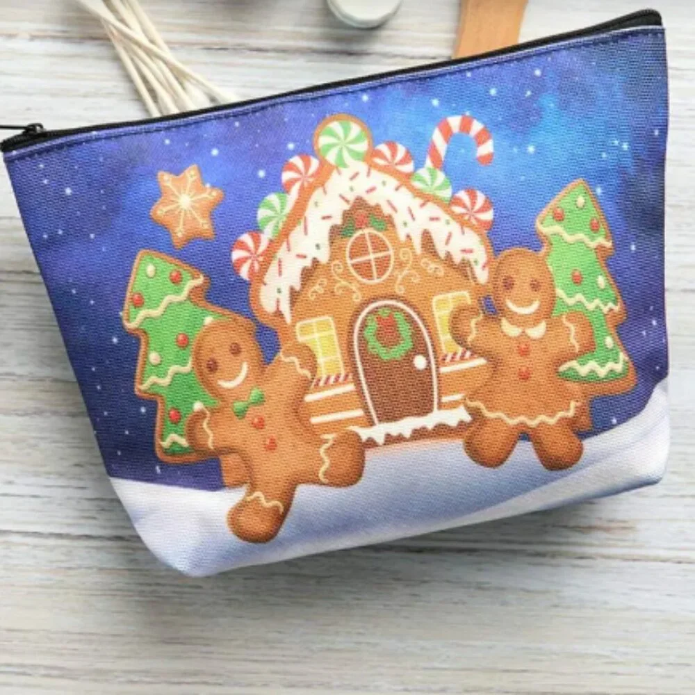 NEW Multi-Use Holiday Pouch -- Organizer, Screen Print Gingerbread Men, Zippered